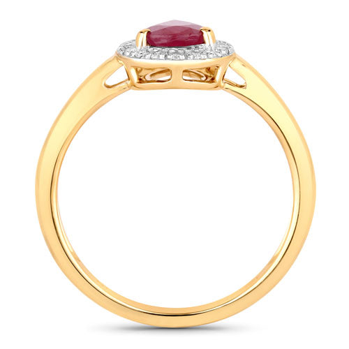 Anillo de oro amarillo de 14K con rubí auténtico de 1,02 quilates y diamantes blancos