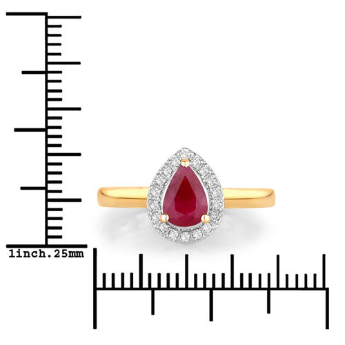 Anillo de oro amarillo de 14K con rubí auténtico de 1,02 quilates y diamantes blancos