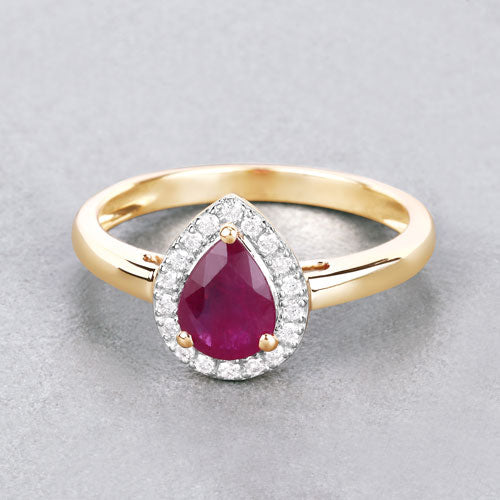 Anillo de oro amarillo de 14K con rubí auténtico de 1,02 quilates y diamantes blancos