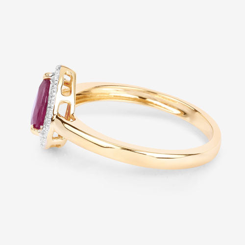 Anillo de oro amarillo de 14K con rubí auténtico de 1,02 quilates y diamantes blancos