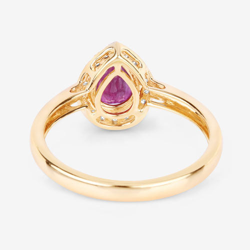 Anillo de oro amarillo de 14K con rubí auténtico de 1,02 quilates y diamantes blancos