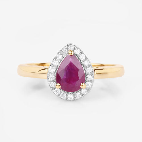 Anillo de oro amarillo de 14K con rubí auténtico de 1,02 quilates y diamantes blancos