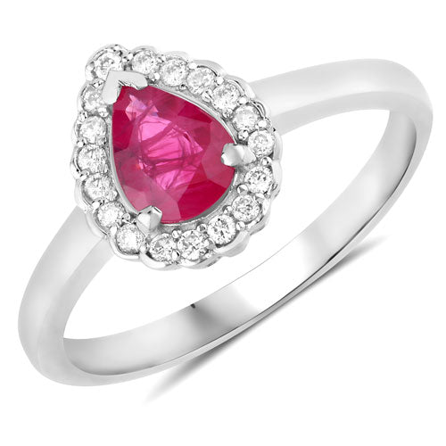 Anillo de oro blanco de 14K con rubí genuino de 0,94 quilates y diamantes blancos