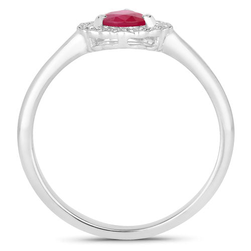 Anillo de oro blanco de 14K con rubí genuino de 0,94 quilates y diamantes blancos