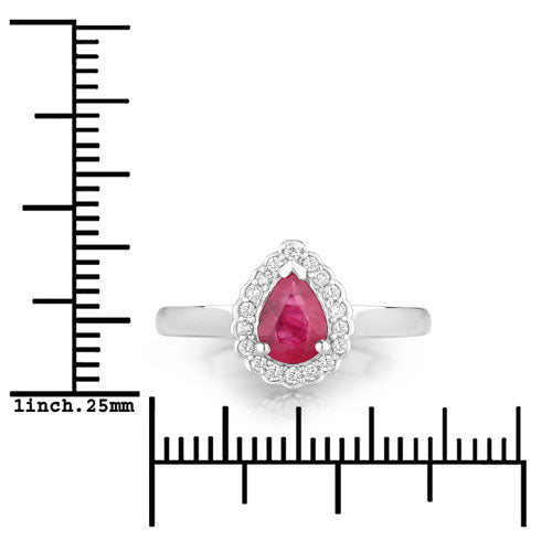 Anillo de oro blanco de 14K con rubí genuino de 0,94 quilates y diamantes blancos