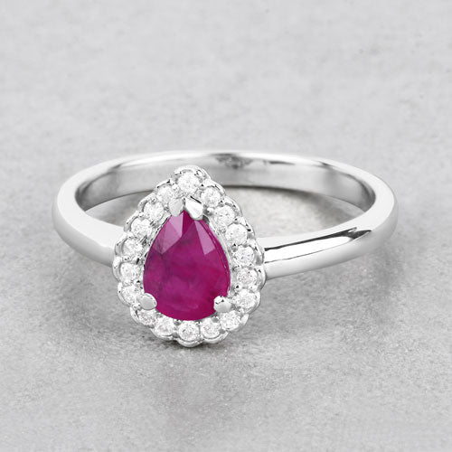 Anillo de oro blanco de 14K con rubí genuino de 0,94 quilates y diamantes blancos