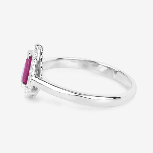 Anillo de oro blanco de 14K con rubí genuino de 0,94 quilates y diamantes blancos