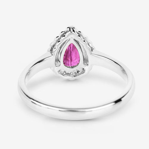 Anillo de oro blanco de 14K con rubí genuino de 0,94 quilates y diamantes blancos
