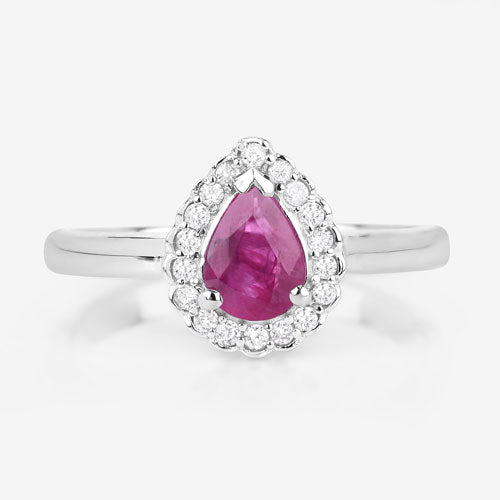Anillo de oro blanco de 14K con rubí genuino de 0,94 quilates y diamantes blancos