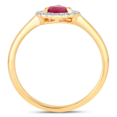 Anillo de 0,94 quilates de rubí auténtico y diamantes blancos en oro amarillo de 14 quilates