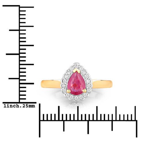 Anillo de 0,94 quilates de rubí auténtico y diamantes blancos en oro amarillo de 14 quilates
