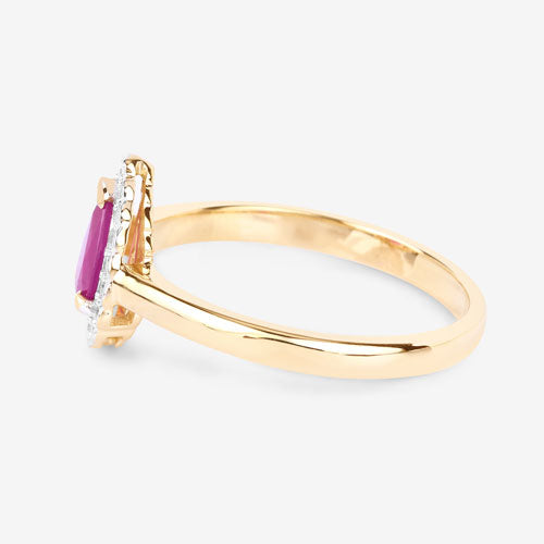 Anillo de 0,94 quilates de rubí auténtico y diamantes blancos en oro amarillo de 14 quilates