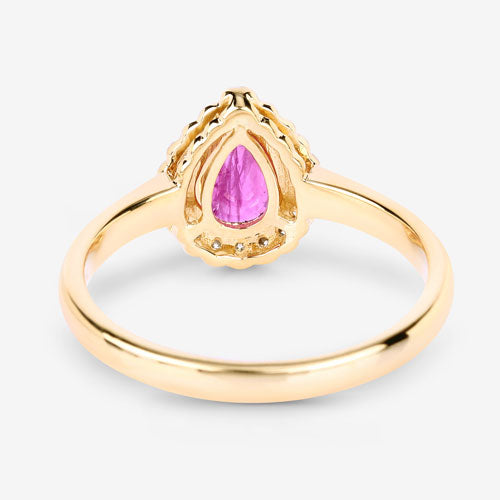 Anillo de 0,94 quilates de rubí auténtico y diamantes blancos en oro amarillo de 14 quilates