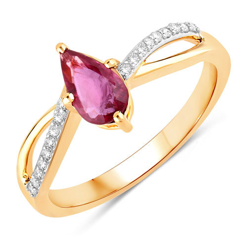 Anillo de oro amarillo de 14K con rubí genuino de 0,52 quilates y diamantes blancos