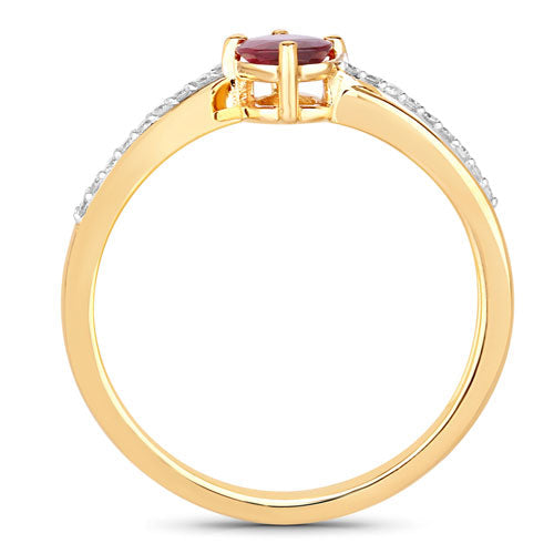 Anillo de oro amarillo de 14K con rubí genuino de 0,52 quilates y diamantes blancos