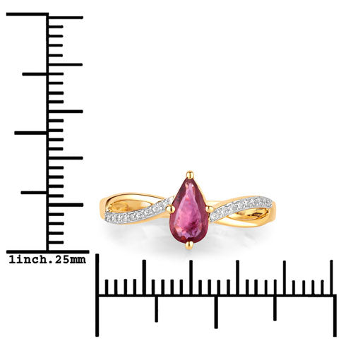 Anillo de oro amarillo de 14K con rubí genuino de 0,52 quilates y diamantes blancos