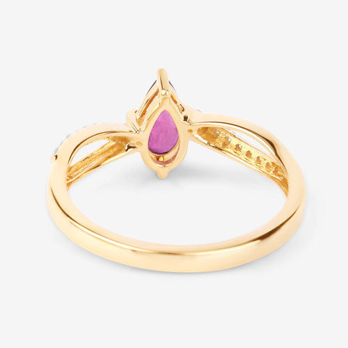 Anillo de oro amarillo de 14K con rubí genuino de 0,52 quilates y diamantes blancos