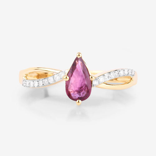 Anillo de oro amarillo de 14K con rubí genuino de 0,52 quilates y diamantes blancos