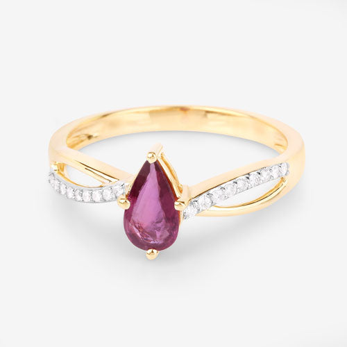 Anillo de oro amarillo de 14K con rubí genuino de 0,52 quilates y diamantes blancos
