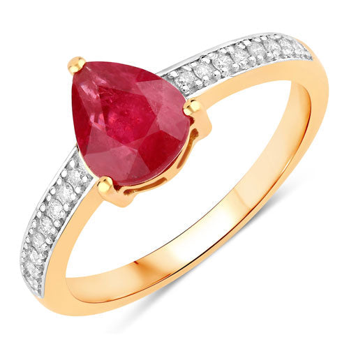 Anillo de oro amarillo de 14K con rubí auténtico de 1.56 quilates y diamantes blancos