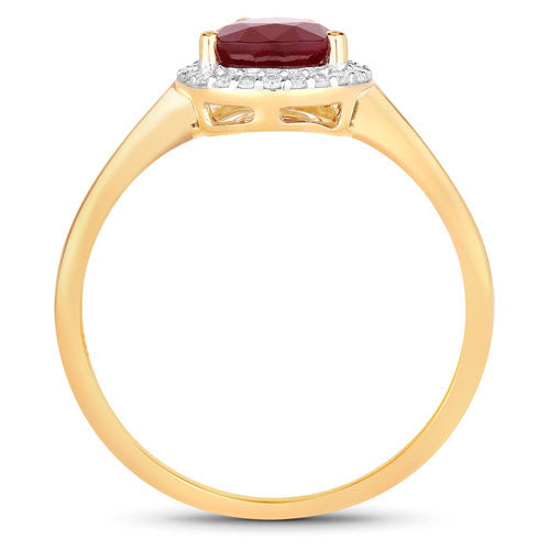 Anillo de oro amarillo de 14 quilates con rubí auténtico de 1,30 quilates y diamantes blancos