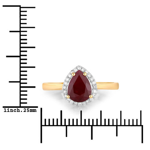 Anillo de oro amarillo de 14 quilates con rubí auténtico de 1,30 quilates y diamantes blancos