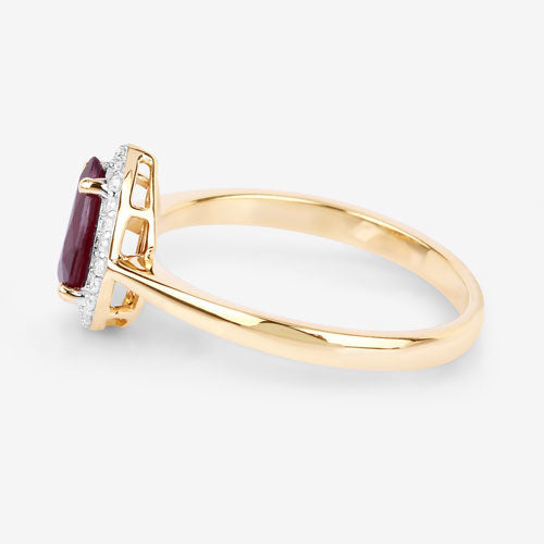 Anillo de oro amarillo de 14 quilates con rubí auténtico de 1,30 quilates y diamantes blancos