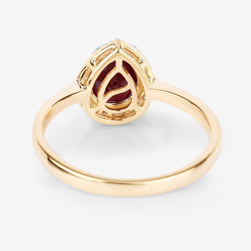Anillo de oro amarillo de 14 quilates con rubí auténtico de 1,30 quilates y diamantes blancos