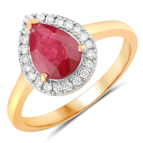 Anillo de oro amarillo de 14K con rubí auténtico de 1.38 quilates y diamantes blancos