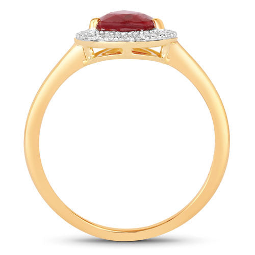 Anillo de oro amarillo de 14K con rubí auténtico de 1.38 quilates y diamantes blancos
