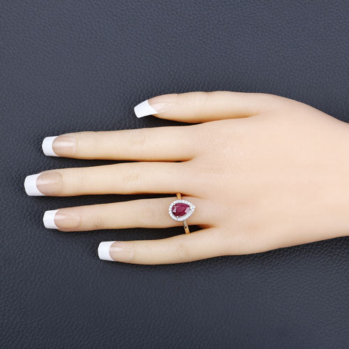 Anillo de oro amarillo de 14K con rubí auténtico de 1.38 quilates y diamantes blancos