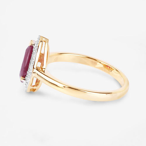 Anillo de oro amarillo de 14K con rubí auténtico de 1.38 quilates y diamantes blancos