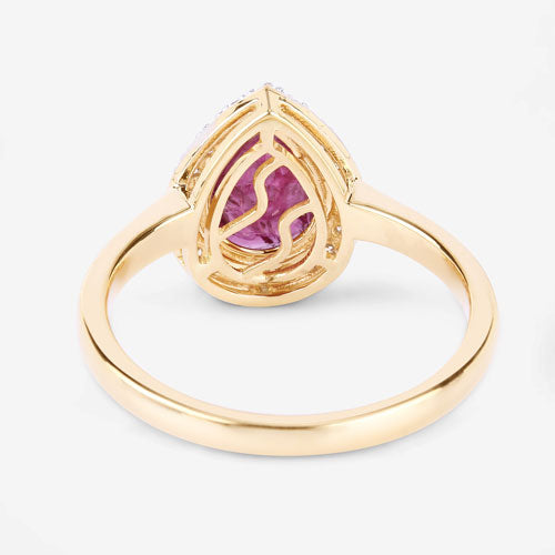 Anillo de oro amarillo de 14K con rubí auténtico de 1.38 quilates y diamantes blancos