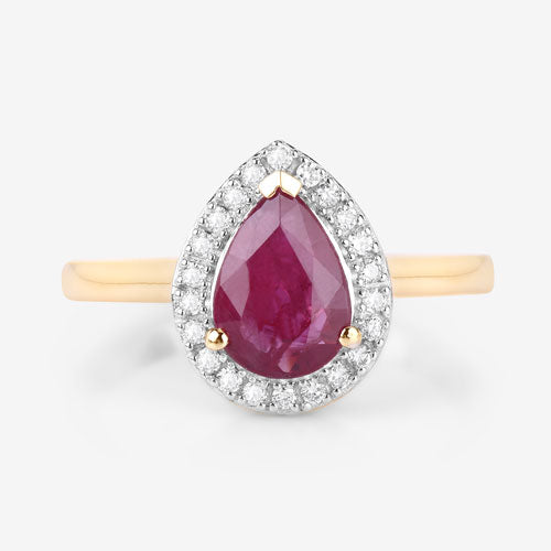 Anillo de oro amarillo de 14K con rubí auténtico de 1.38 quilates y diamantes blancos