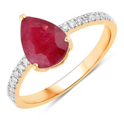 Anillo de oro amarillo de 14 quilates con rubí auténtico de 1,68 quilates y diamantes blancos