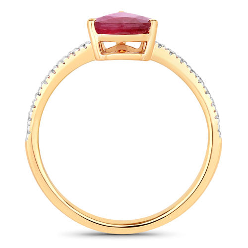 Anillo de oro amarillo de 14 quilates con rubí auténtico de 1,68 quilates y diamantes blancos