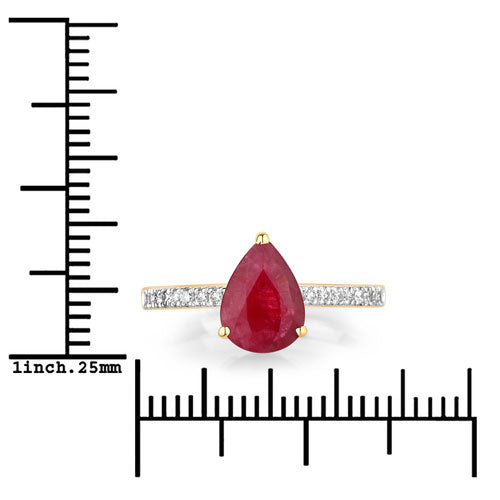 Anillo de oro amarillo de 14 quilates con rubí auténtico de 1,68 quilates y diamantes blancos