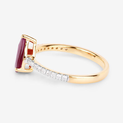 Anillo de oro amarillo de 14 quilates con rubí auténtico de 1,68 quilates y diamantes blancos