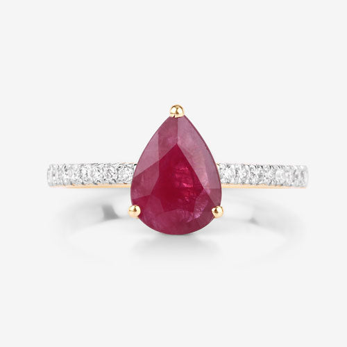 Anillo de oro amarillo de 14 quilates con rubí auténtico de 1,68 quilates y diamantes blancos