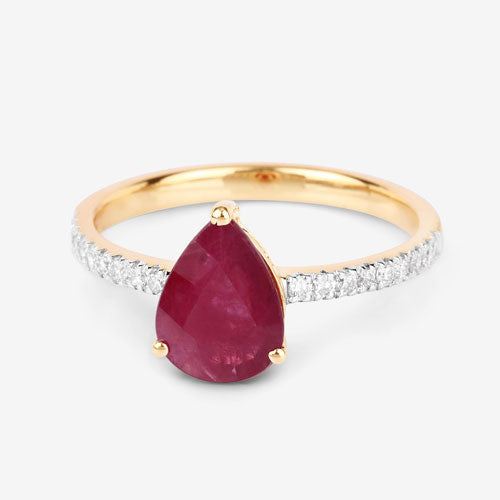 Anillo de oro amarillo de 14 quilates con rubí auténtico de 1,68 quilates y diamantes blancos