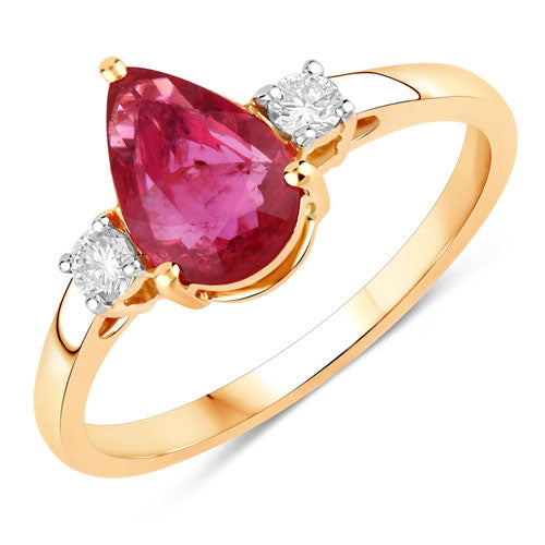 Anillo de oro amarillo de 14 quilates con rubí genuino de 1.08 quilates y diamantes blancos