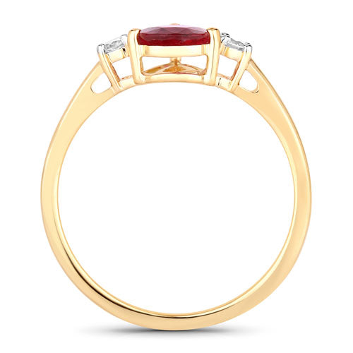 Anillo de oro amarillo de 14 quilates con rubí genuino de 1.08 quilates y diamantes blancos