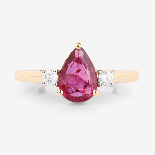 Anillo de oro amarillo de 14 quilates con rubí genuino de 1.08 quilates y diamantes blancos