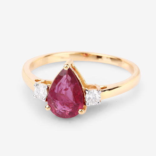 Anillo de oro amarillo de 14 quilates con rubí genuino de 1.08 quilates y diamantes blancos