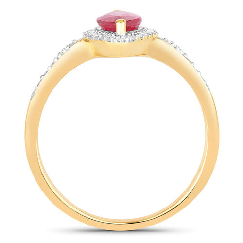 Anillo de oro amarillo de 14K con rubí auténtico de 0,96 quilates y diamantes blancos