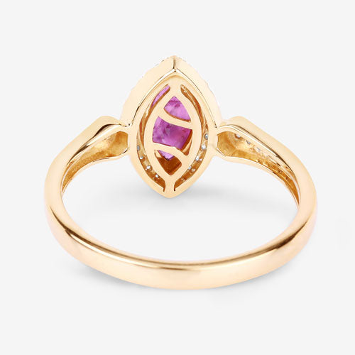 Anillo de oro amarillo de 14K con rubí auténtico de 0,96 quilates y diamantes blancos