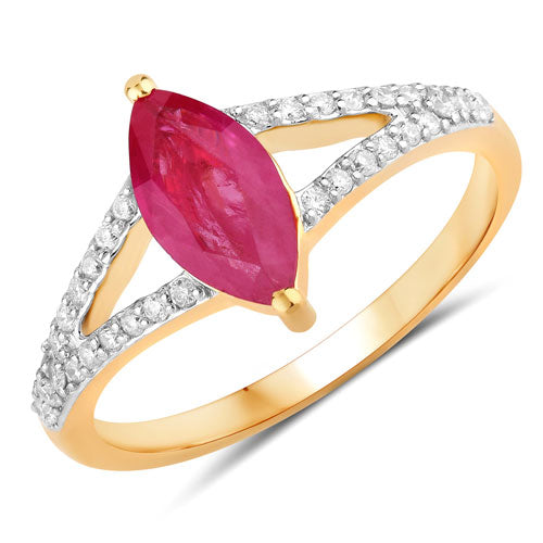 Anillo de oro amarillo de 14 quilates con rubí genuino de 1,58 quilates y diamantes blancos