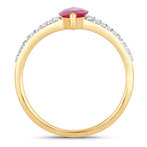 Anillo de oro amarillo de 14 quilates con rubí genuino de 1,58 quilates y diamantes blancos