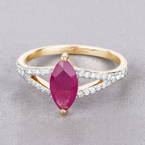Anillo de oro amarillo de 14 quilates con rubí genuino de 1,58 quilates y diamantes blancos
