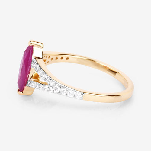 Anillo de oro amarillo de 14 quilates con rubí genuino de 1,58 quilates y diamantes blancos